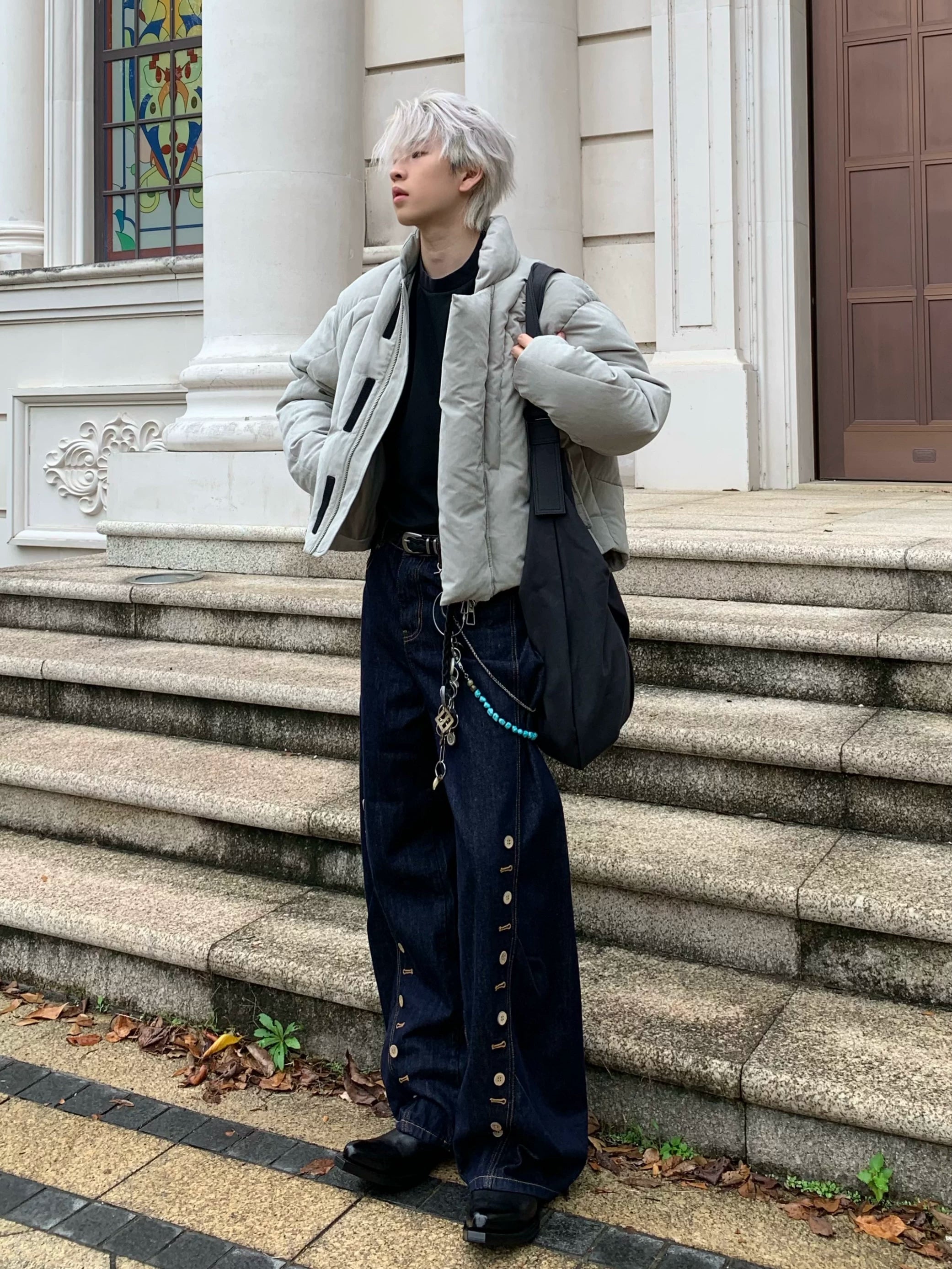 Men's Curved Wide Leg Denim Pants