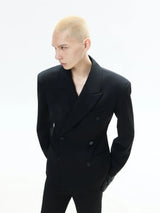 Loose Black Double-breasted Tailored Blazer