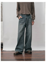 Distressed Whiskered Straight Leg Jeans
