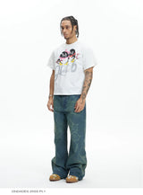 Vintage Washed Distressed Slub Flare Jeans