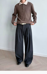 Brushed Velvet Pleated Loose Straight Pants