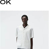 Short-Sleeve Cuban Collar Linen Blend Shirt