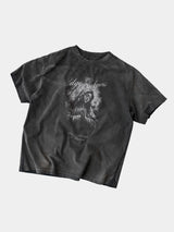Loose Fit Washed Distressed Printed Tee