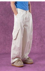 Men's Beige Loose Curved Cargo Pants
