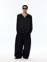 Satin V-Neck Acetate Long-Sleeve Shirt