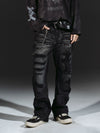 Flared Washed Distressed Patchwork Jeans