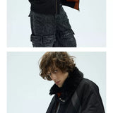 Orange Padded Detachable Fur Bomber Jacket