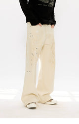 Men's Distressed Splashed Ink Straight Jeans