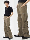 Vintage Brown Tie-Waist Wide-Leg Cargo Pants