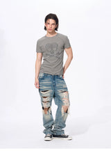 Men’s Striped Skull Print T-Shirt