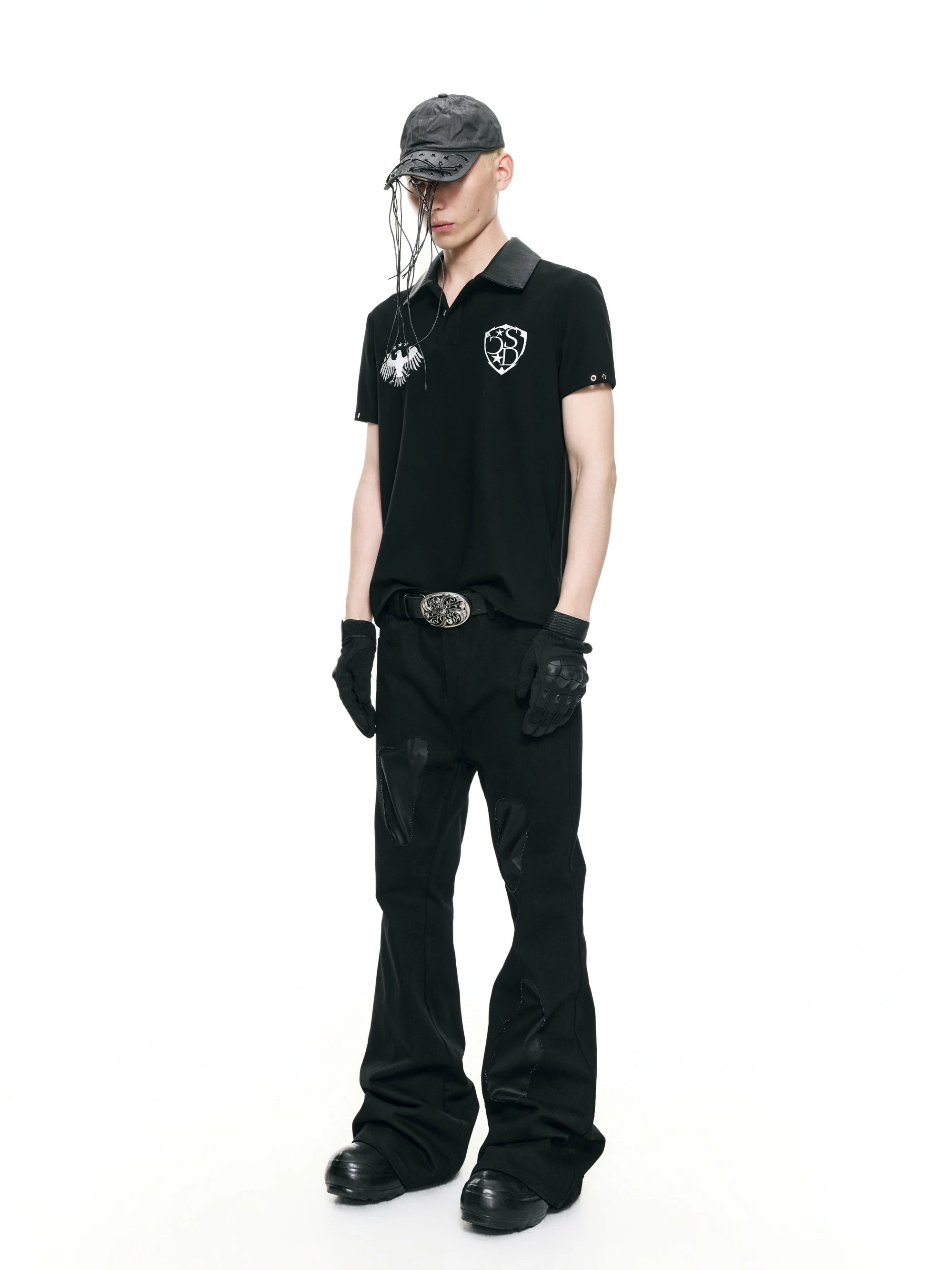 Biker Vintage Embroidered Leather Polo Shirts