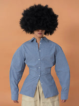 Unisex Fitted Blue Plaid Long-sleeve Shirt