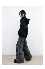 Detachable Dual Hood Rhinestone Zip Hoodie