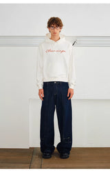 Couple’s Embroidered Script Boxy Hoodie