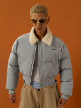 Cropped Collared Faux Shearling Puffer Coat