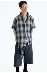 Loose Plaid Cotton Short Sleeve Shirt