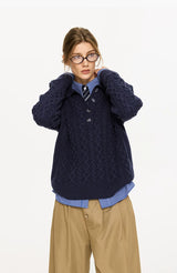 Men's Milk Cotton Cable Polo Sweater