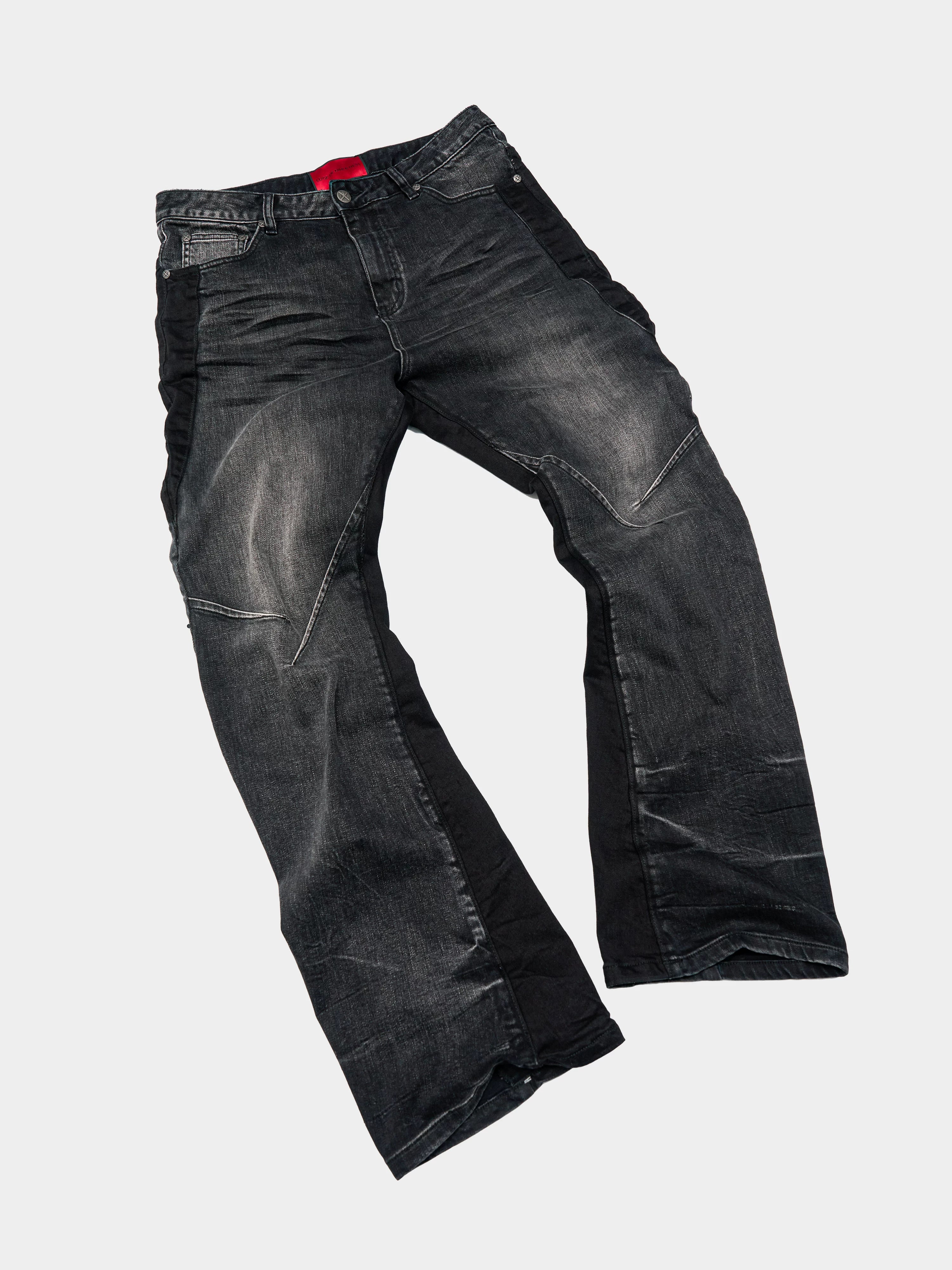 Stretchy Patchwork Crinkled Washed Flare Jeans