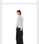 Wool Blend Badge Long Sleeve Cardigan