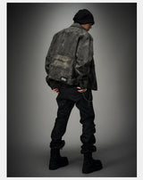 Loose Heavy Washed Distressed Denim Jacket