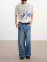 Rigid Washed Blue Straight Relaxed Jeans