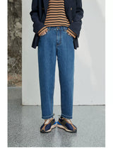 Vintage Washed Distressed Straight Cropped Jeans