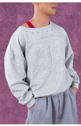 Men's Grey Red Patched Rivet Hoodies