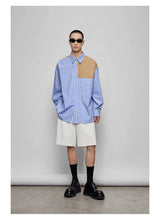 Color-block Striped Cotton Pocket Shirt