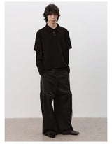 Black Boxy Fit Fake Two-Piece Polo