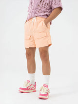 Peach Pink Multi-pocket Drawstring Beach Shorts