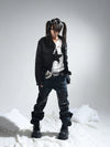 Dark Blue Whiskered Leather Straight-Leg Jeans