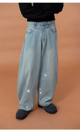 Men's Vintage Blue Riveted Sequin Jeans