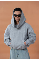 Grey Blue Unisex Letter Print Hoodie