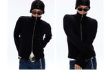 Cotton Ribbed Double Zipper Cardigan