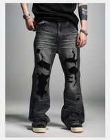 Distressed Gray Wash Relaxed Curved Jeans