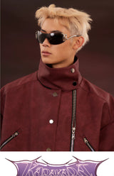 Studded Washed Distressed Swallow-tail Leather Jacket