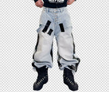 Washed Destroyed Black Tape Patched Jeans