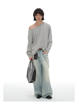Ribbed Boat Neck Long Sleeve Tops