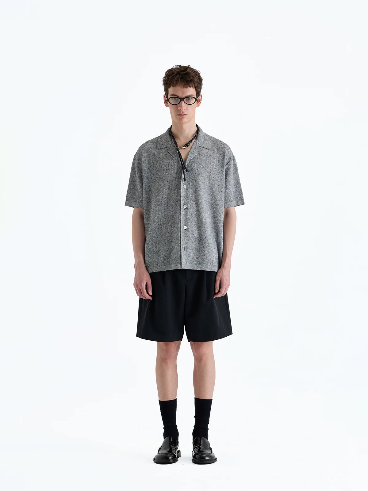 Collared Linen Blend Knit Cardigan