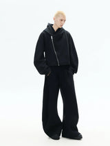 Curved Sleeves Zip Hooded Cardigan