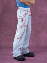 Men's White Striped Chain Print Pants