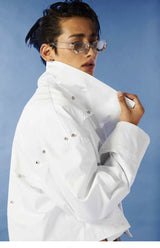 Oversized Cropped Stand Collar Riveted Jacket