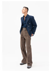 Men's Slim Striped Navy Blazer