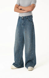 Men's Rhinestone Wide Leg Jeans
