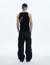 Fitted Cross Print Ribbed Tank Tops