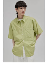 Short Sleeve Square Neck Cotton Shirt