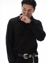 Hollow-out Long-sleeve Polo Shirt