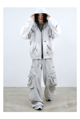 Stripe Patchwork Washed Zip Hoodie
