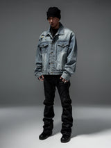 Loose Vintage Blue Distressed Denim Jacket