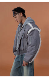Gray 2-in-1 Hooded Sherpa Bomber Jacket